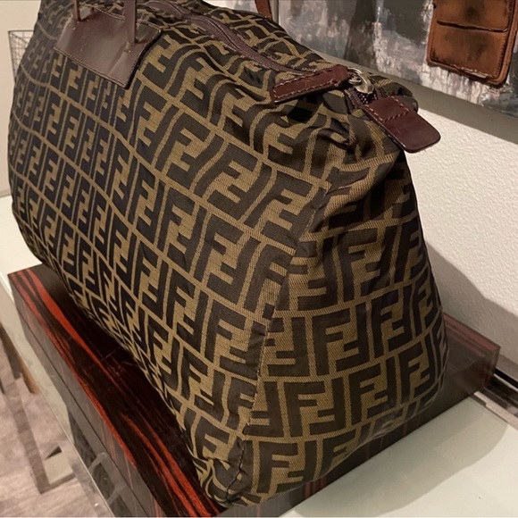 FENDI Large Zucca Canvas Duffle Weekender Tote Bag Black Brown - Picture 4 of 16